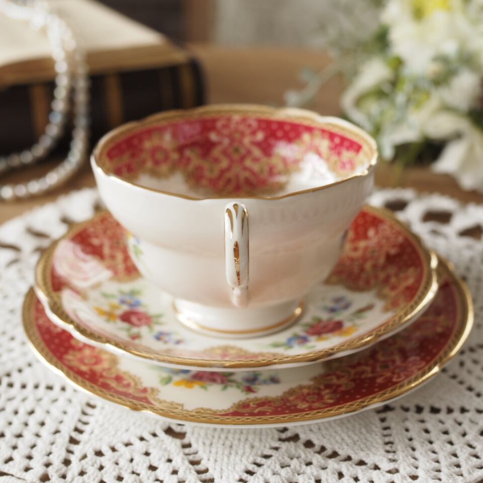 美品】英国パラゴンHonitonホニトンレッド トリオ ティーカップ