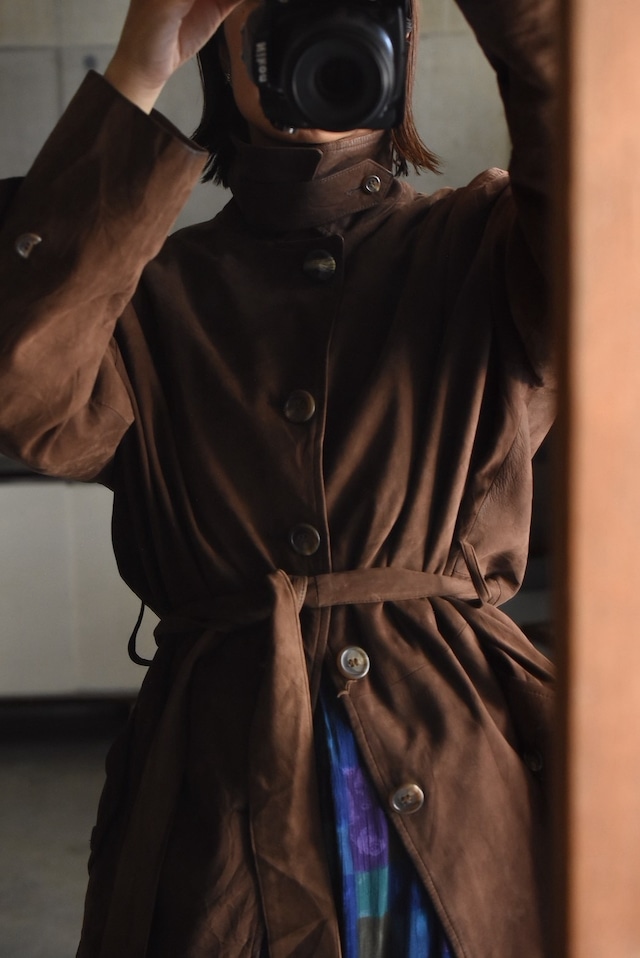 OK／80-90's "Ralph Lauren" nubuck leather harf coat