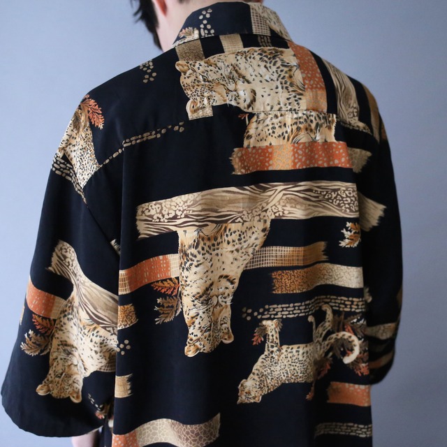 "豹" multi many pattern over silhouette h/s shirt