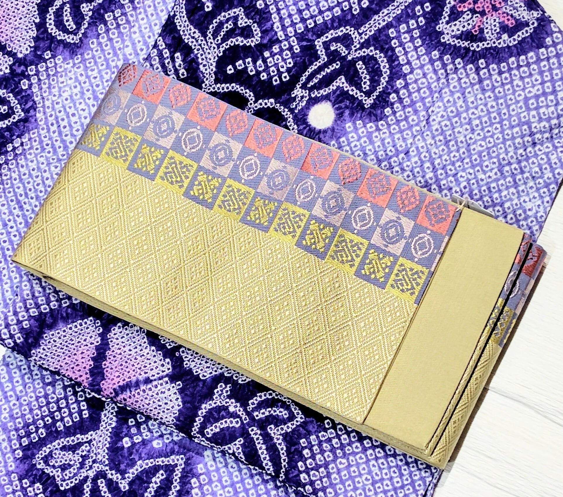 撫松庵 半幅帯 麻の葉 ボルドー×ターコイズ 撫松庵 麻の葉柄の半幅帯 ターコイズ✕ボルドー | リサイクル着物 菅野