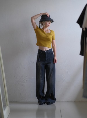 Curve Cutwork Denim Pants / BLACK