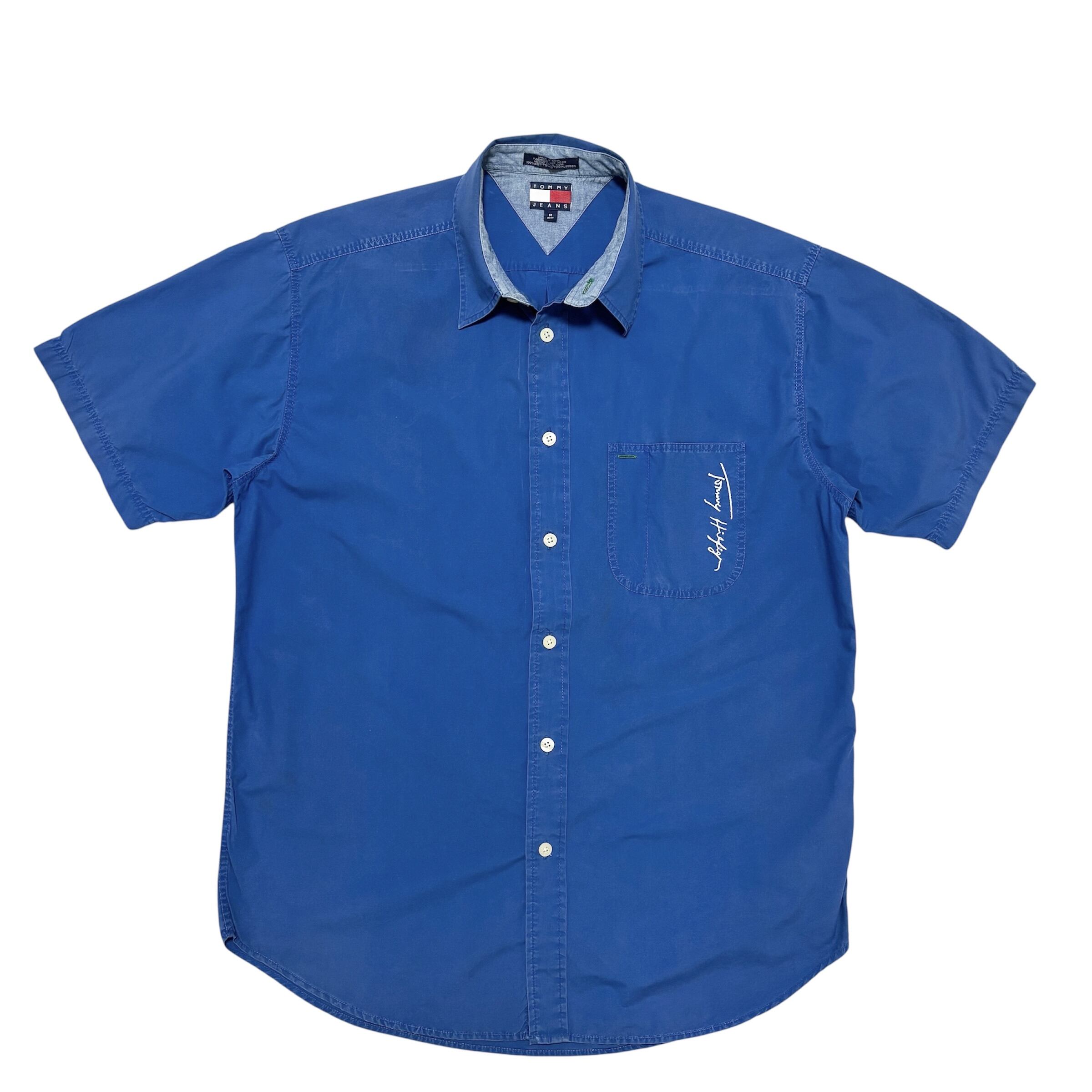 古着 トミージーンズ TOMMY JEANS トミーヒルフィガー 半袖 コットンシャツ クリーニング済み メンズ M 実寸 XL