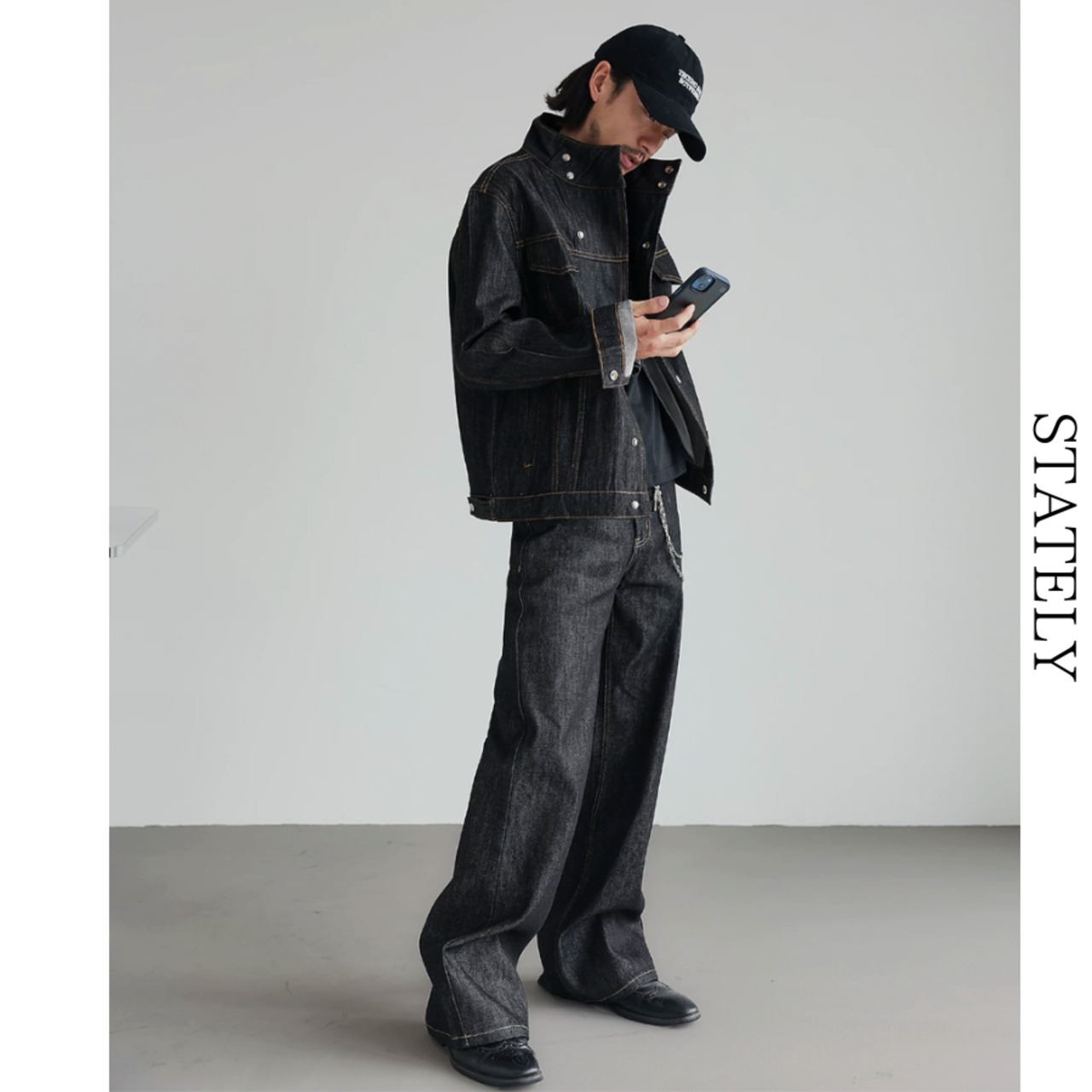 Stand Collar ブラックデニムジャケット_O47・画像5