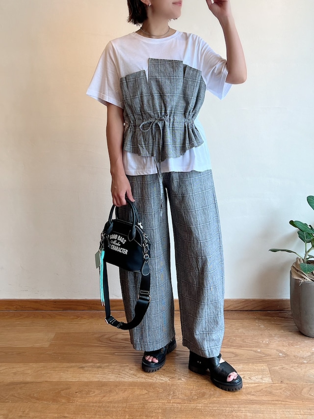 trois / グレンチェック ワイドパンツ