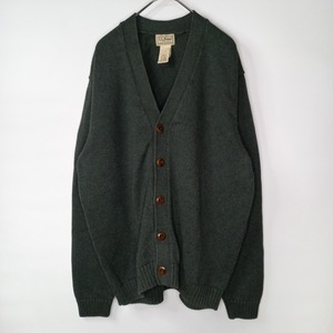 90s　エルエルビーン　Vネック　コットン　カーディガン　無地　グリーン　M