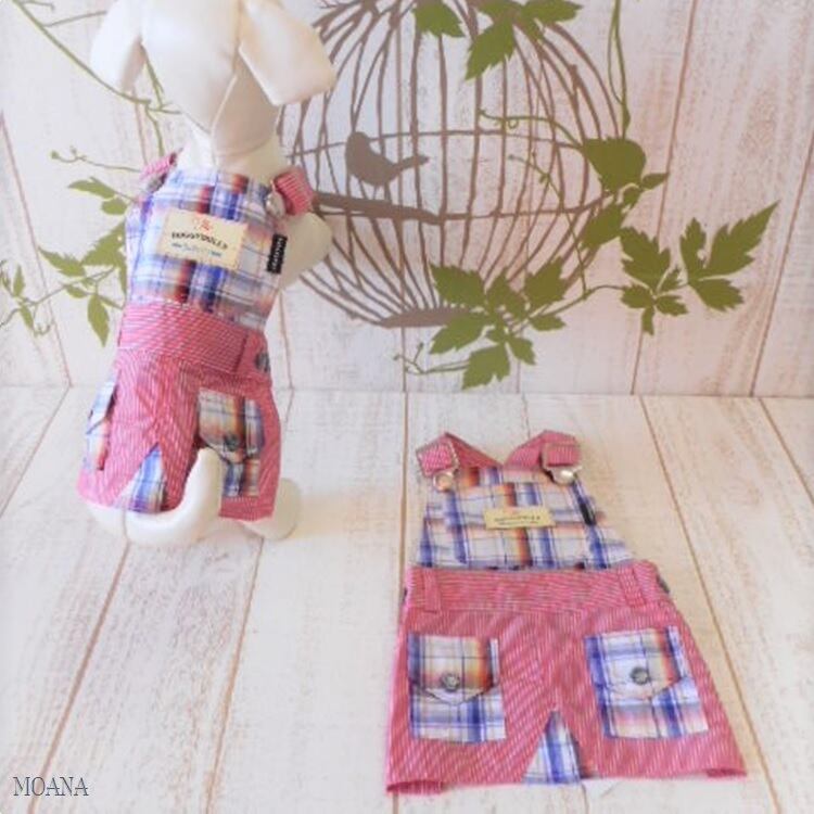 ワンピース DD34 ジャンバースカート カジュアル マドラスチェック柄 犬 猫 ペット 服 犬服 猫服 犬の服 猫の服 | MOANA