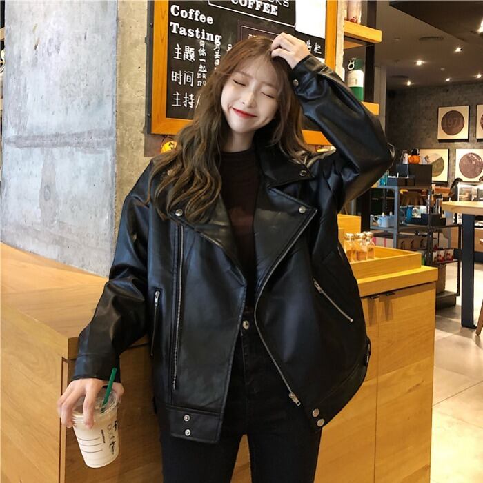 2020年初春の新しいレトロな黒のオートバイのジャケットオールマッチジャケットカーディガンラペルレザーショートジャケット婦人服 1号婦人57400877972