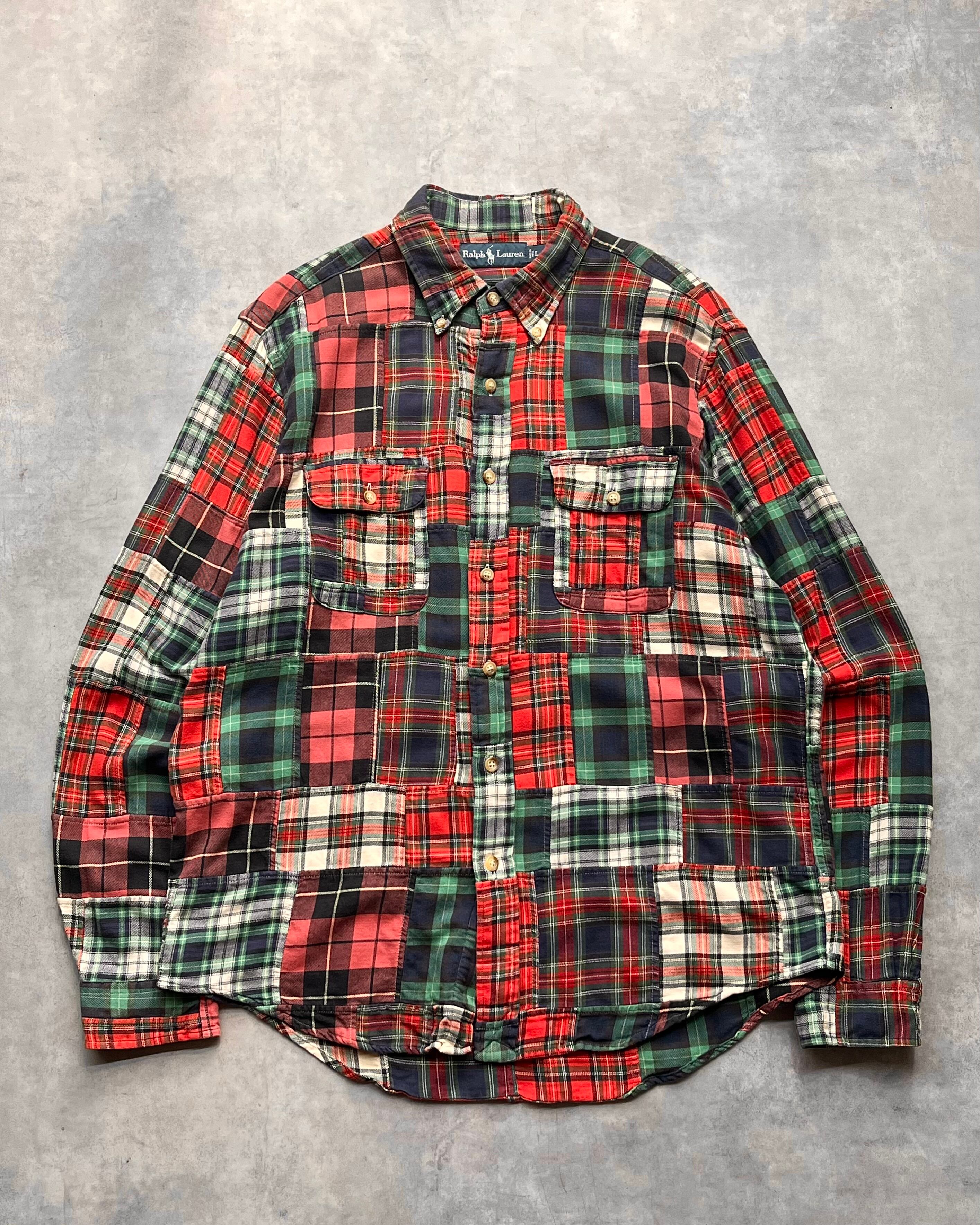 90s Ralph Lauren "Patchwork" L/S Cotton Flannel Shirt