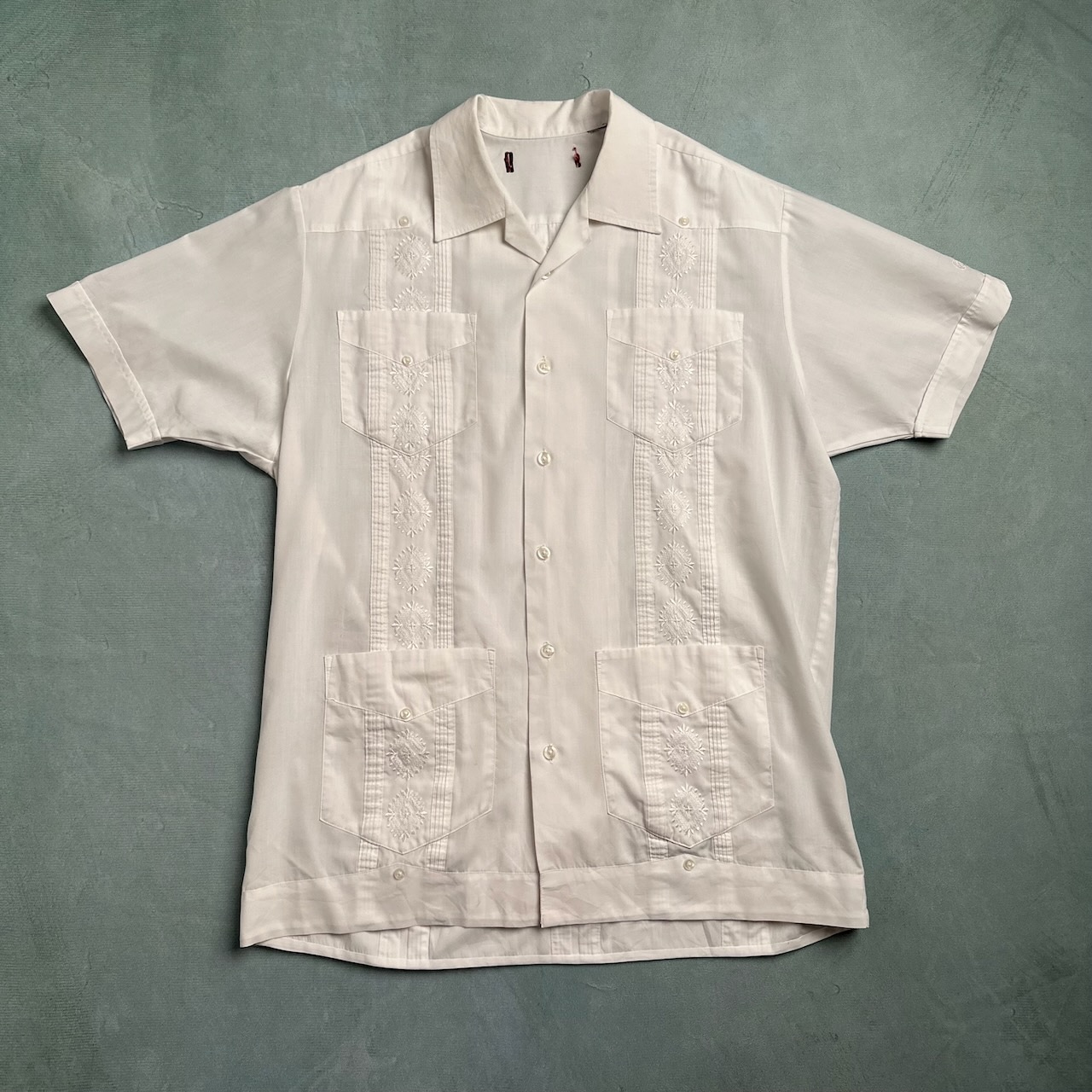 80s~ キューバシャツ 刺繍 オープンカラー 開襟 半袖シャツ 白 古着