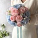 ピンク×水色ラウンドブーケ☆ブートニア