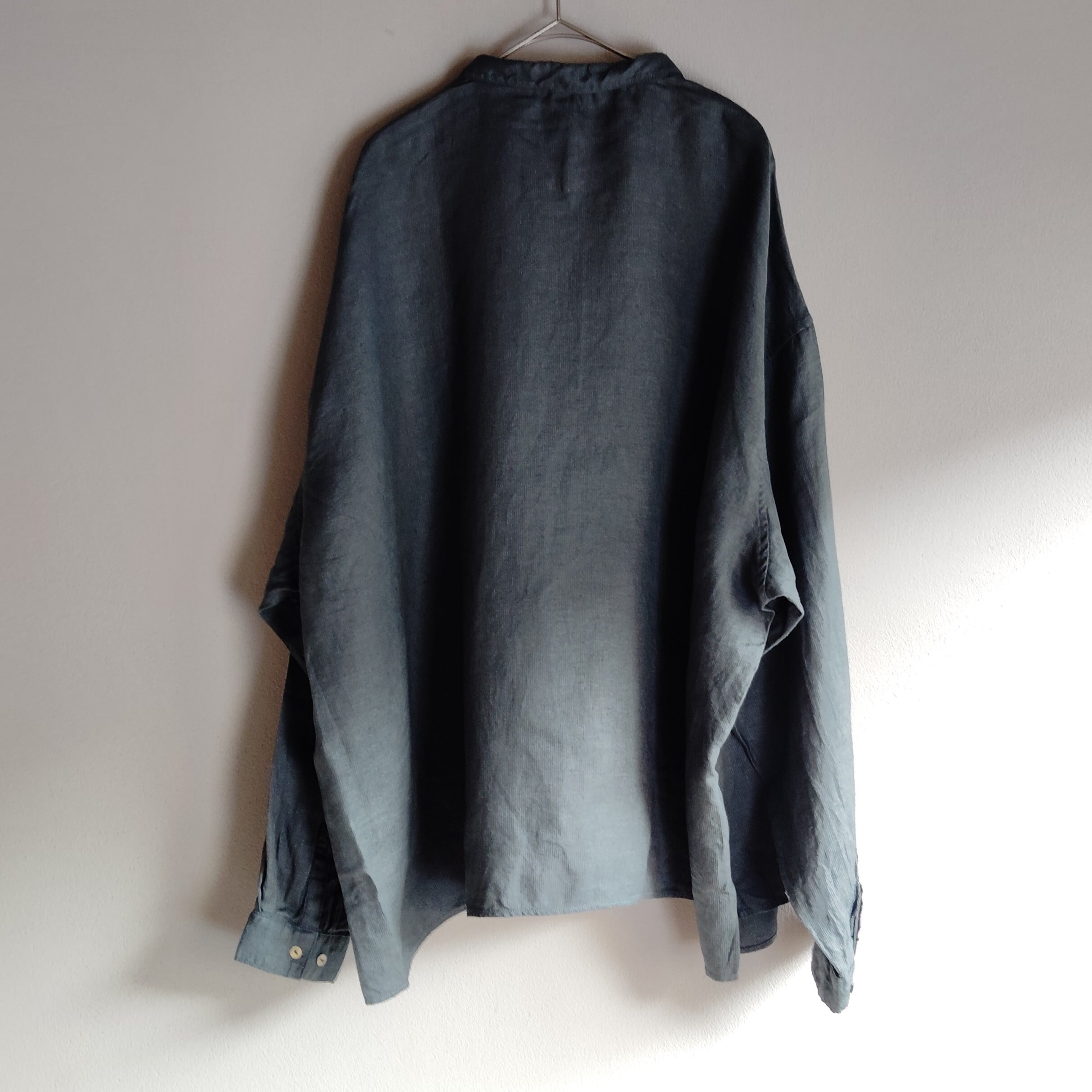 MITTAN SH-144DC 亜麻大麻ワイドシャツ(草木濃染) 藍×鬱金×墨