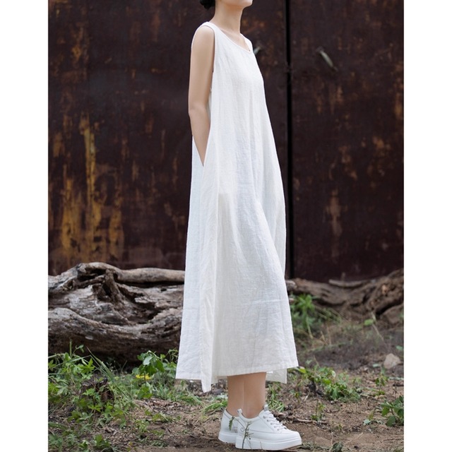 サイドスリット Aライン ノースリーブ　ワンピース　3color  00236