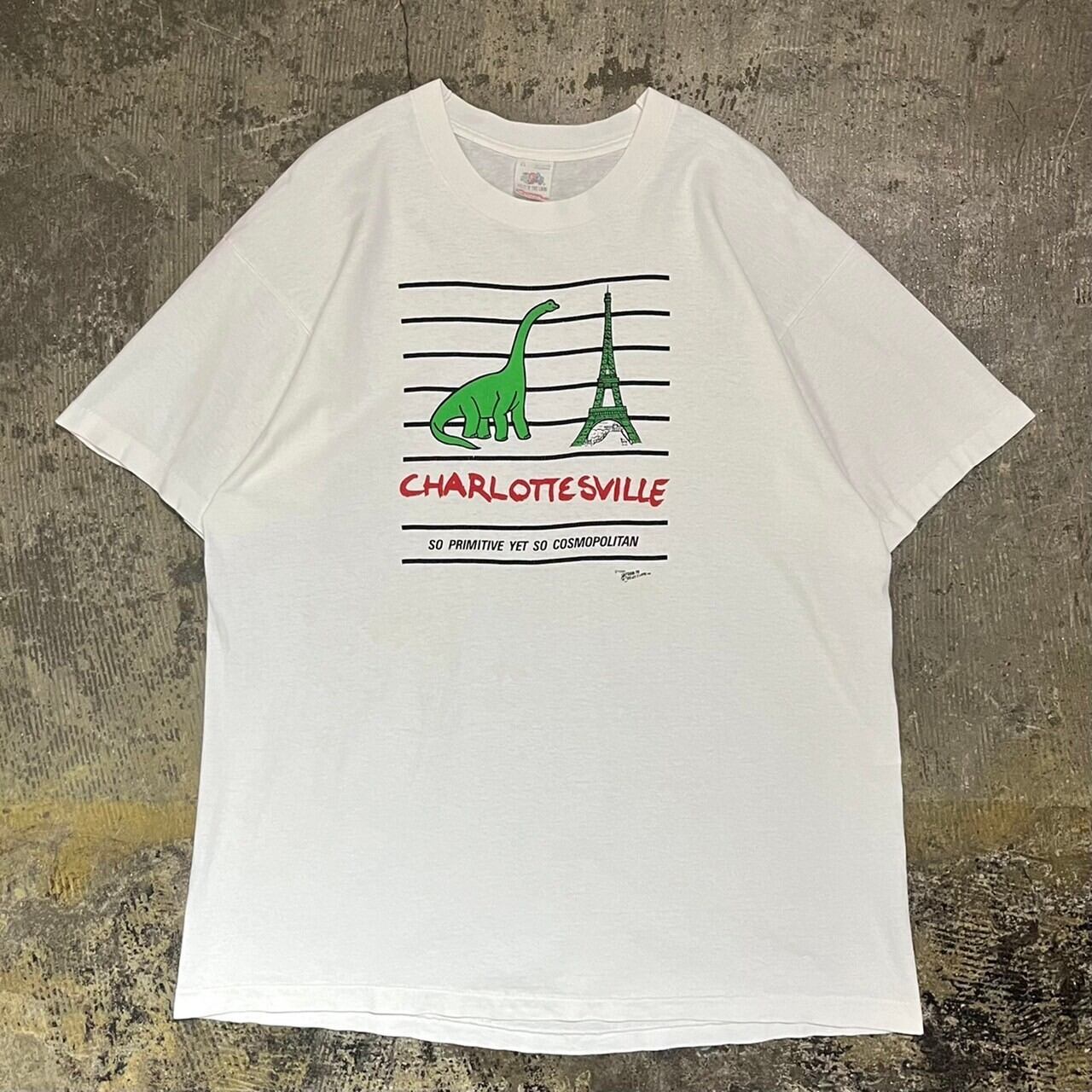 80s(1985) FRUIT OF THE LOOM "CHARLOTTESVILLE" Funny Print Tee USA製