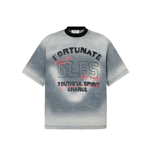 グラデーションウォッシュレタープリントデニムTシャツ 1col R02535