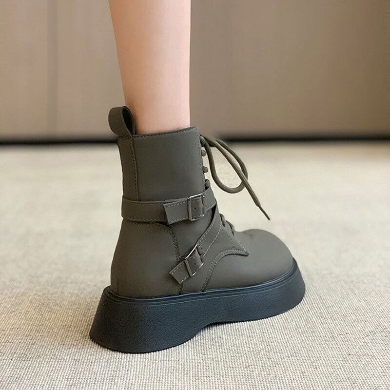 ショートブーツスプリングオータムベルト バックルスタイルスタンダード レトロ 靴 シューズ 春物 秋物 ハーネス フェイクシューズ65999711342