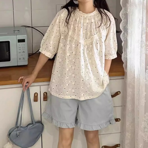 ドット柄レース刺繍ブラウス ・10474