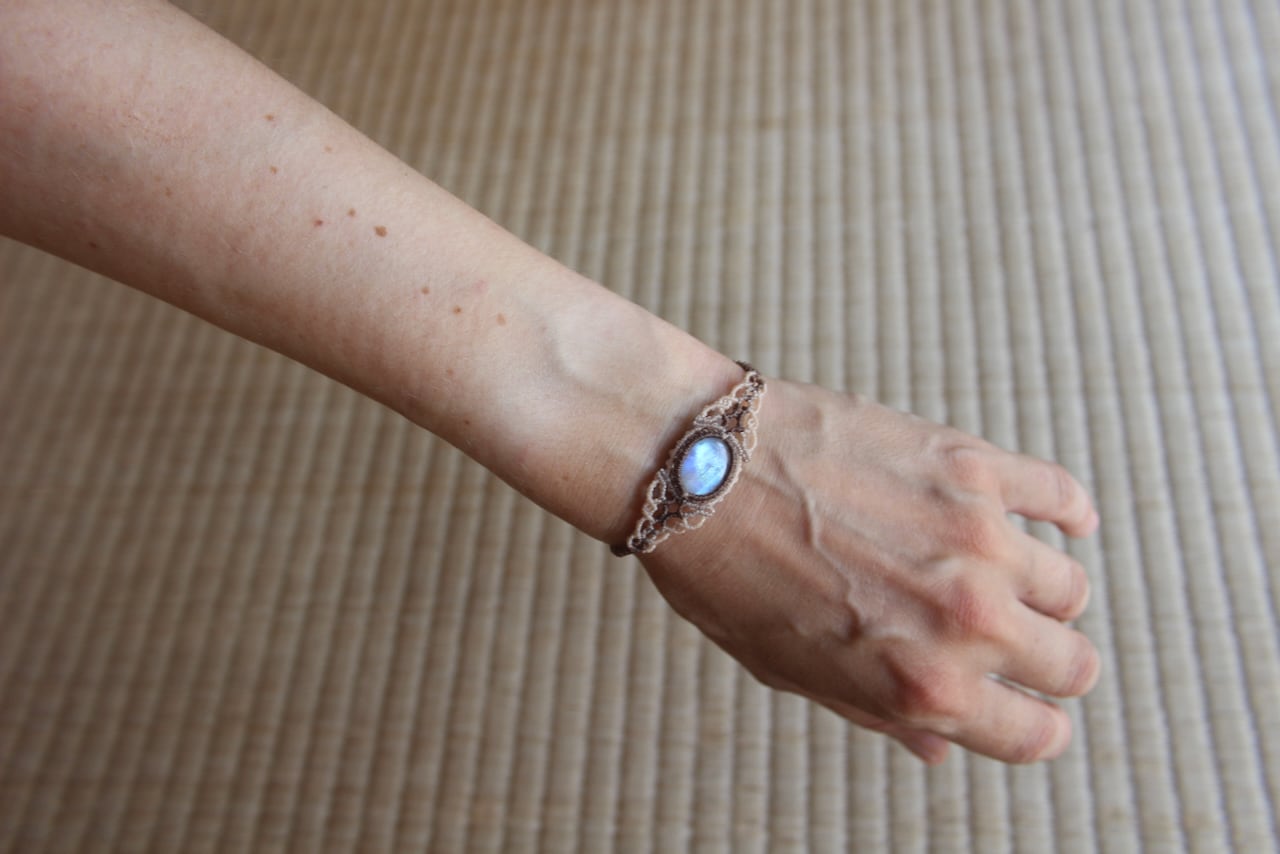 Rainbow moonstone micro macrame bracelet