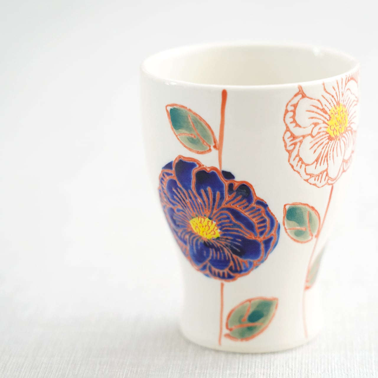花かざり 反コップ（青・赤） | 菊祥陶器／工房祥sho～ Kikusho