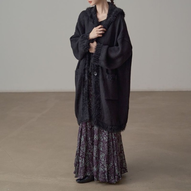 Soft fluffy hooded knit coat C1344