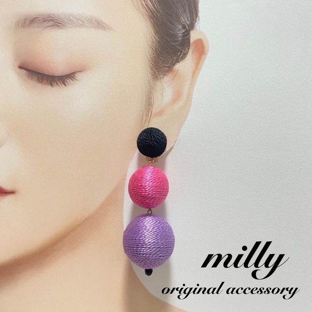 オーダー】ボンボンピアス♡ボンボンイヤリング2連 | millyroom