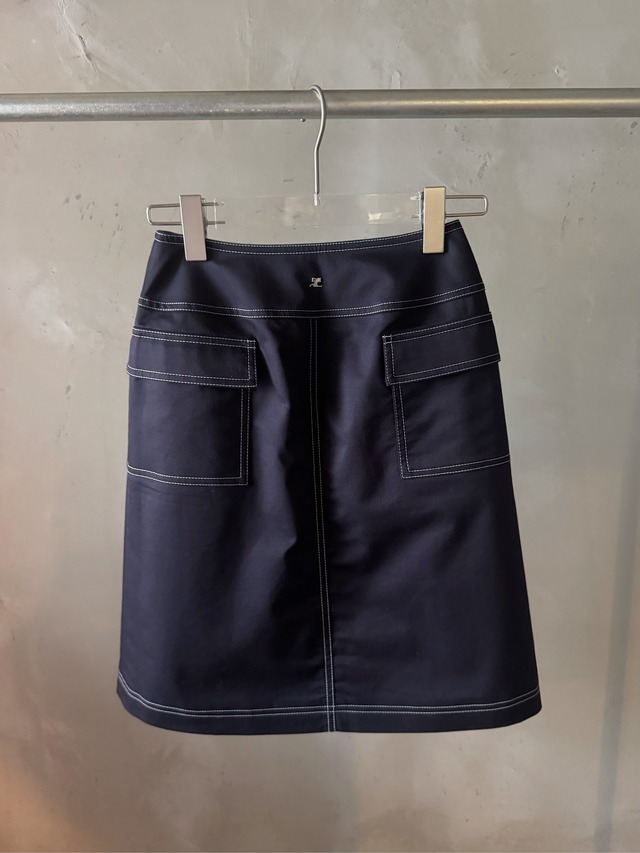 Courrèges silver logo navy skirt