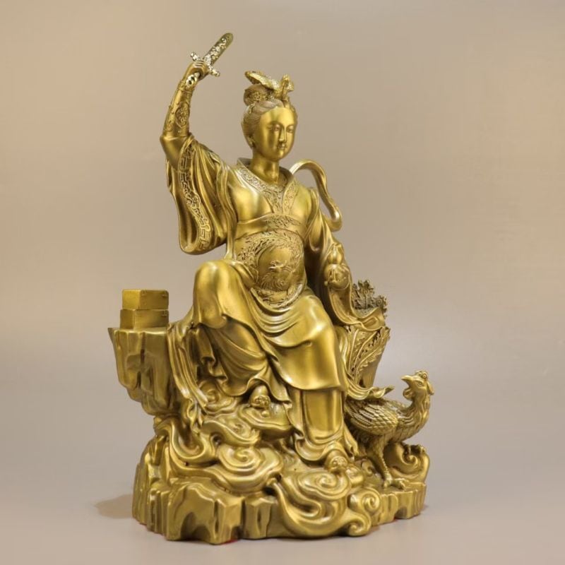 九天玄女像 玄武元帥剣持神像 置物 オブジェ 真鍮製 鎮宅 化煞 守護神