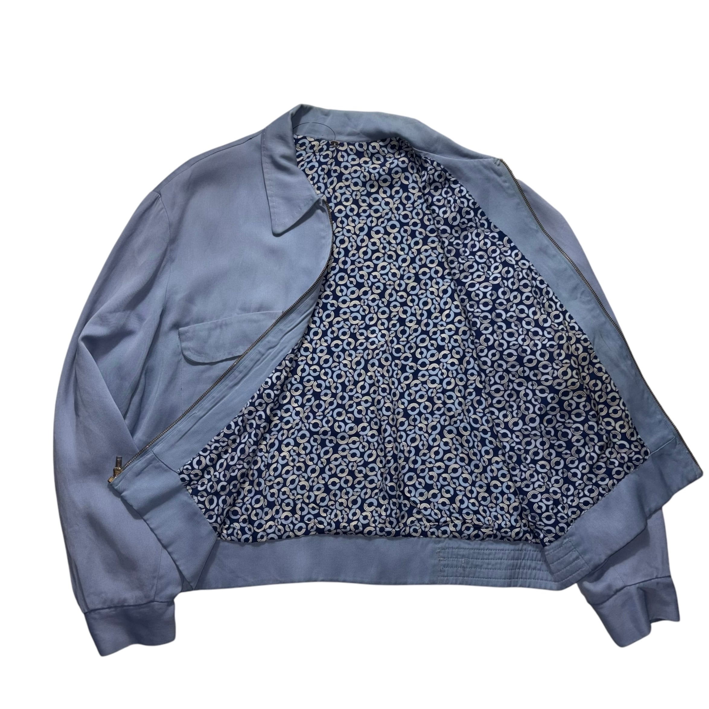 vintage 1950's saxe blue rayon gabardine jacket with Atomic lining