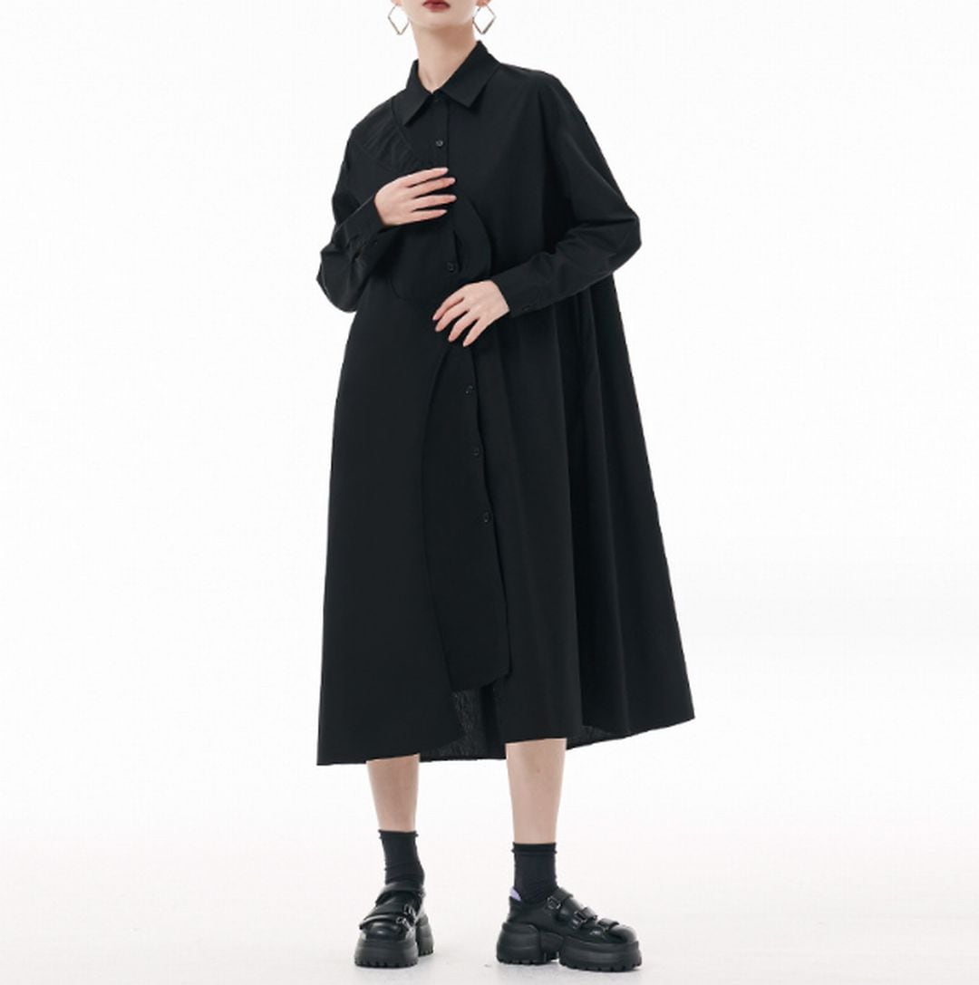 イレギュラーシンプルデザインロングシャツワンピース 3color ON0527