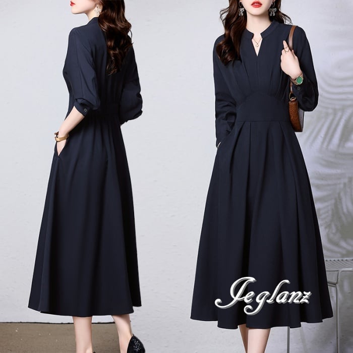 上品 フォーマル ワンピース ドレス キーネック きれいめ 4色(M7625)ζ