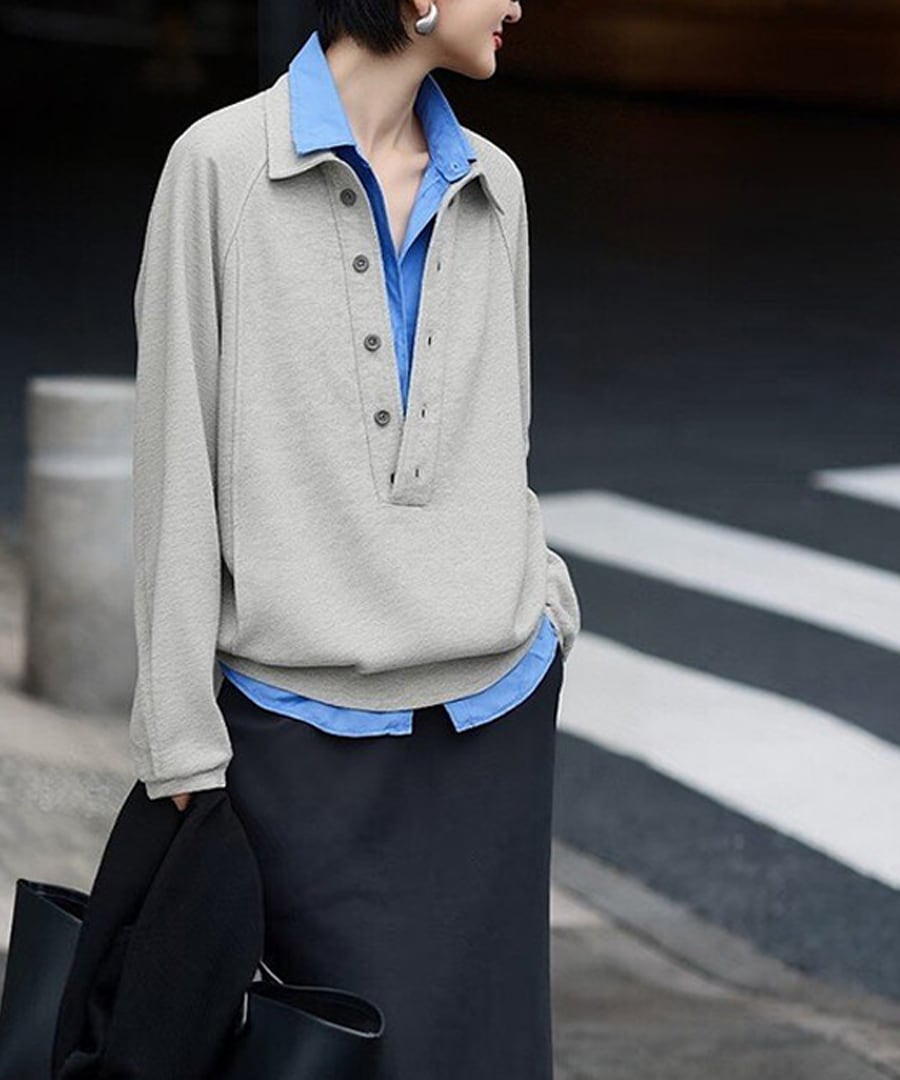 ブルーシャツ or グレートップス or ネイビースカート【t-11226】