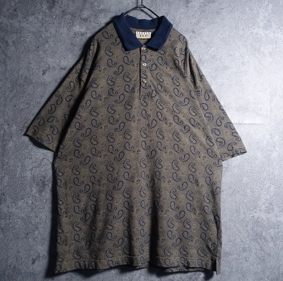 “TRADER BAY” Navy & Beige Paisley Design Polo Shirt