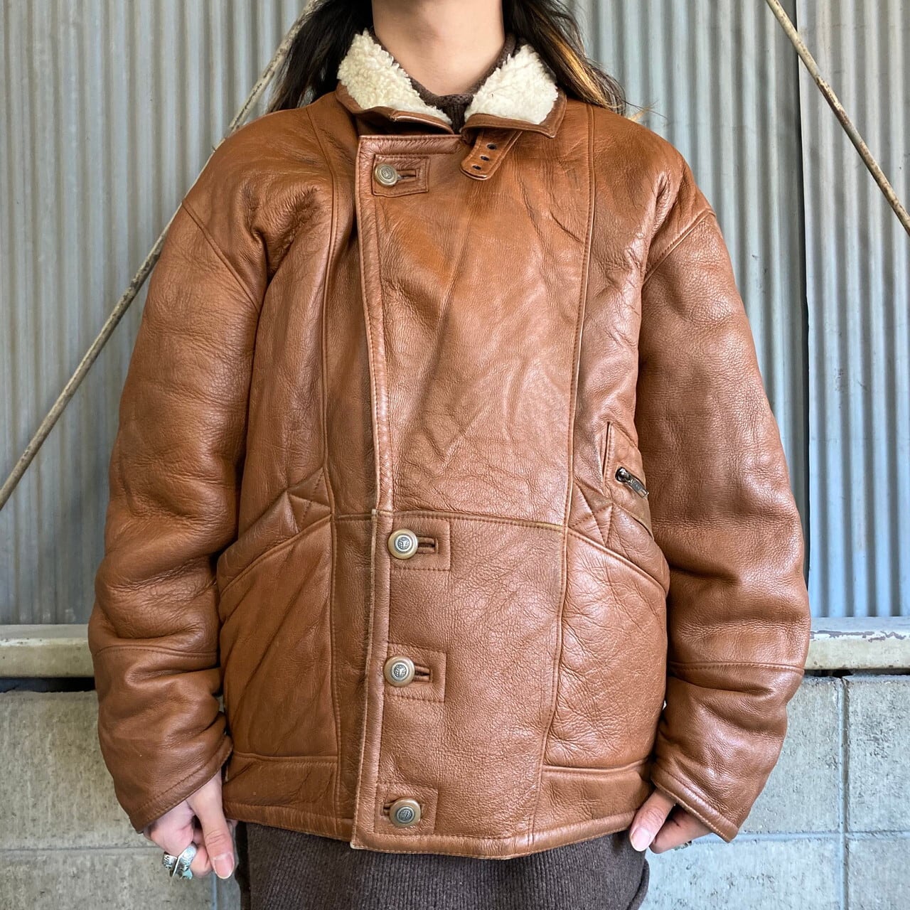 希少】トルコ製 ヴィンテージ ムートン 羊革 ダッフルコート L 