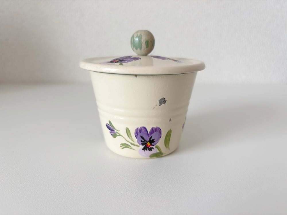 【スウェーデン】可憐なパンジーのホーローのミニバケツ / Eva