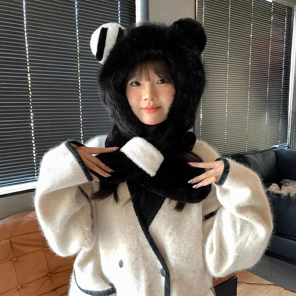 マフラー付き くまみみ 帽子 レディース 秋冬 ボアハット 防寒 保温