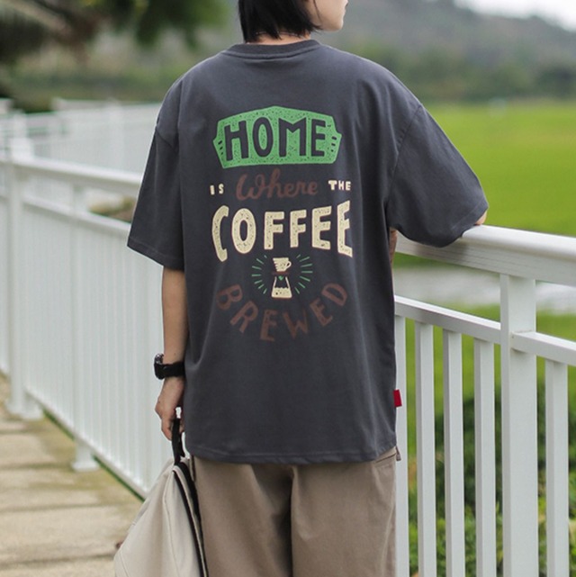 【UNISEX】"Coffee"レタープリント半袖Tシャツ