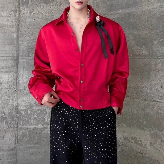 リボンエンブレム グロッシークロップドシャツ D12027