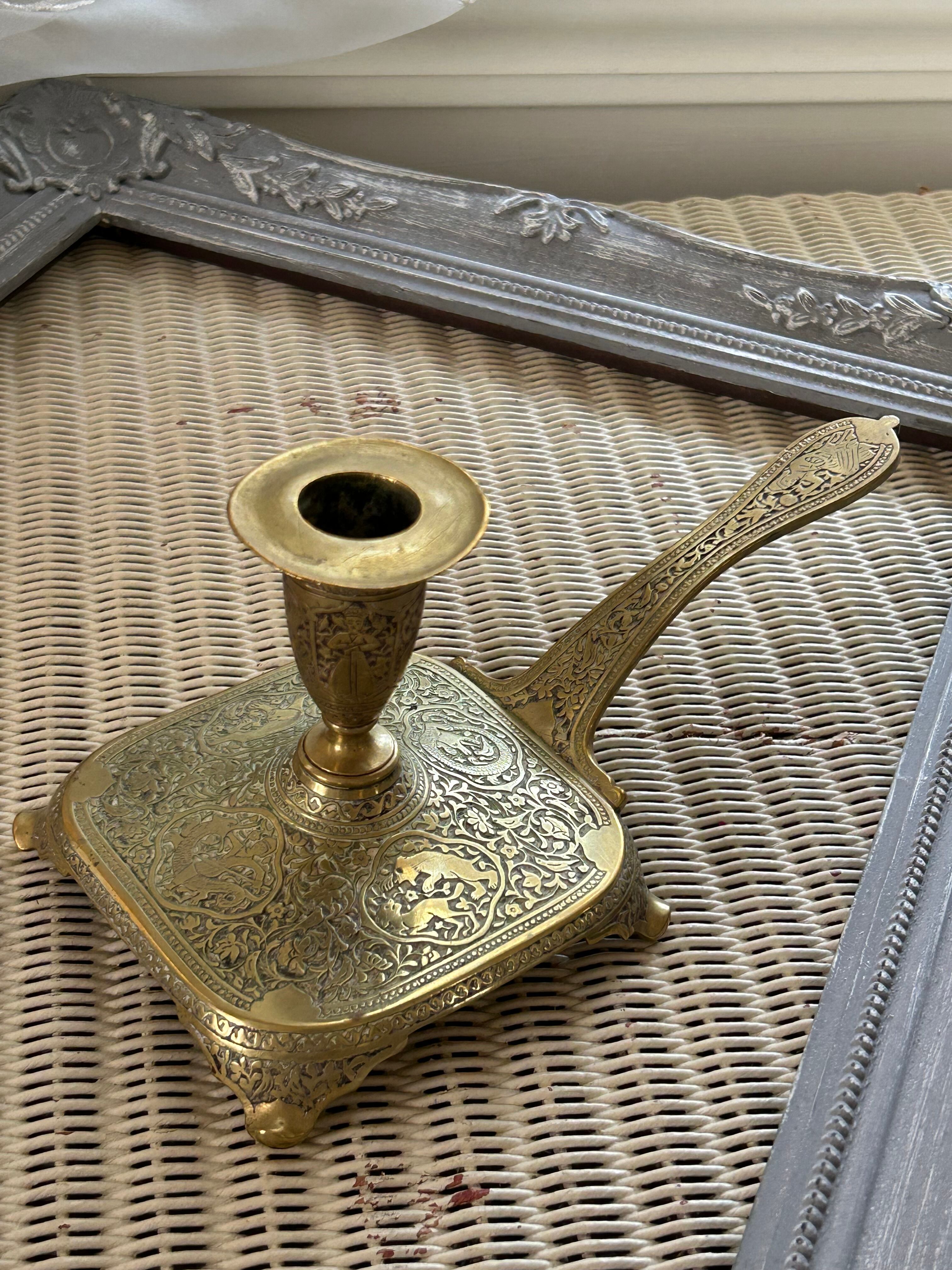 フランスアンティーク 燭台 キャンドル立て ブラス ブロンズカラー 彫り模様 インテリア 撮影小物 店舗什器