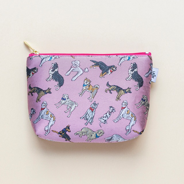 Accessory pouch ポーチ　ライトピンク“大型犬の仲間たち”