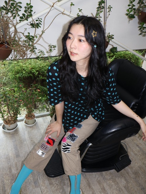DoReMi Unique Series – Black & Blue Polka Dot Flare Top