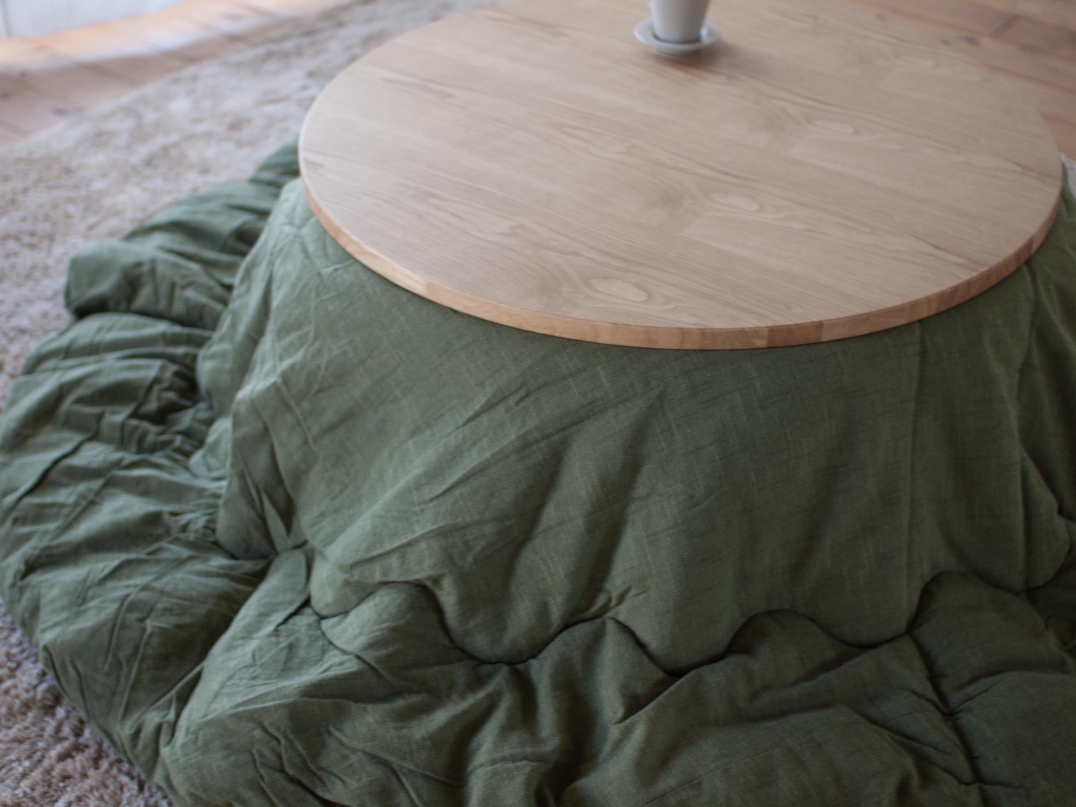 くりの丸い突板こたつ / かけ布団なし（直径90cm・フラットヒーター付