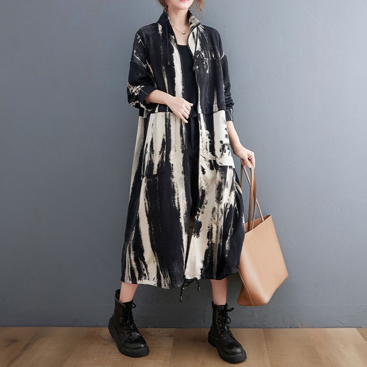 Ink Pattern Drawstring Dress / インク パターン ドローストリング ワンピース