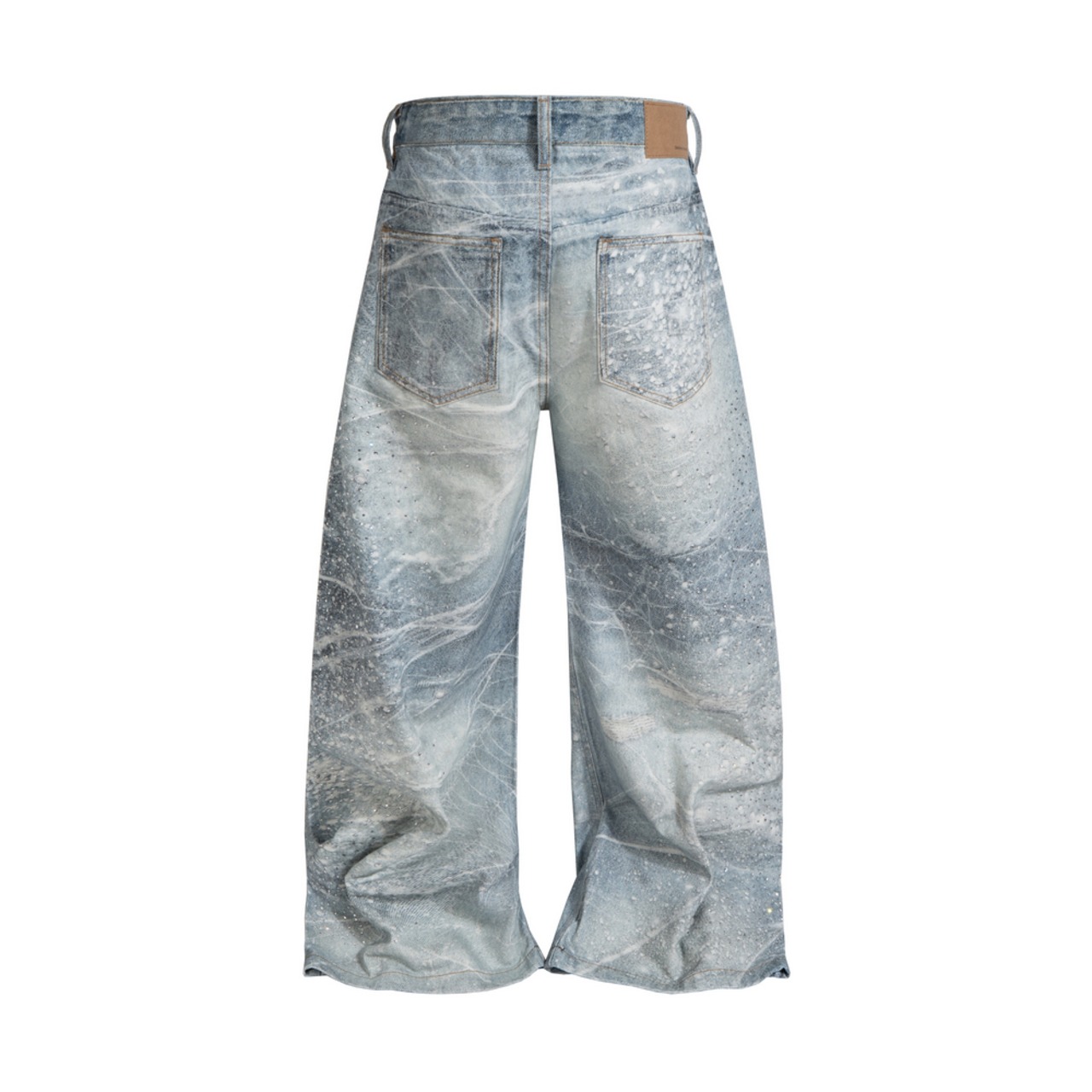 ストリート ウェーブラインストーン デニムパンツ P388