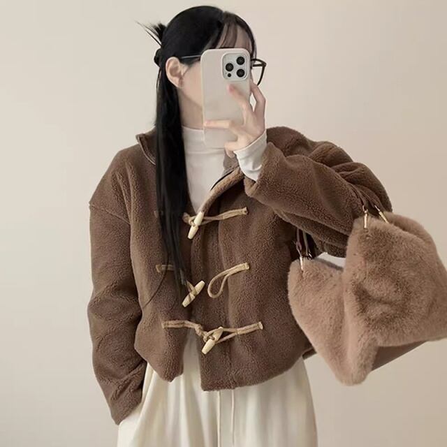 予約販売】ダッフルコート ボア レディース ブラウン ホワイト