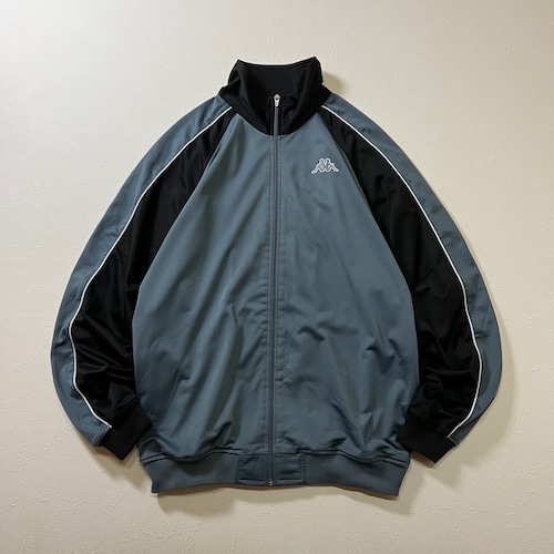 90s Kappa　ラグラン　オミニ　トラックジャケット　ジャージ　カッパ　ブルーグレー　ブラック　XL 古着