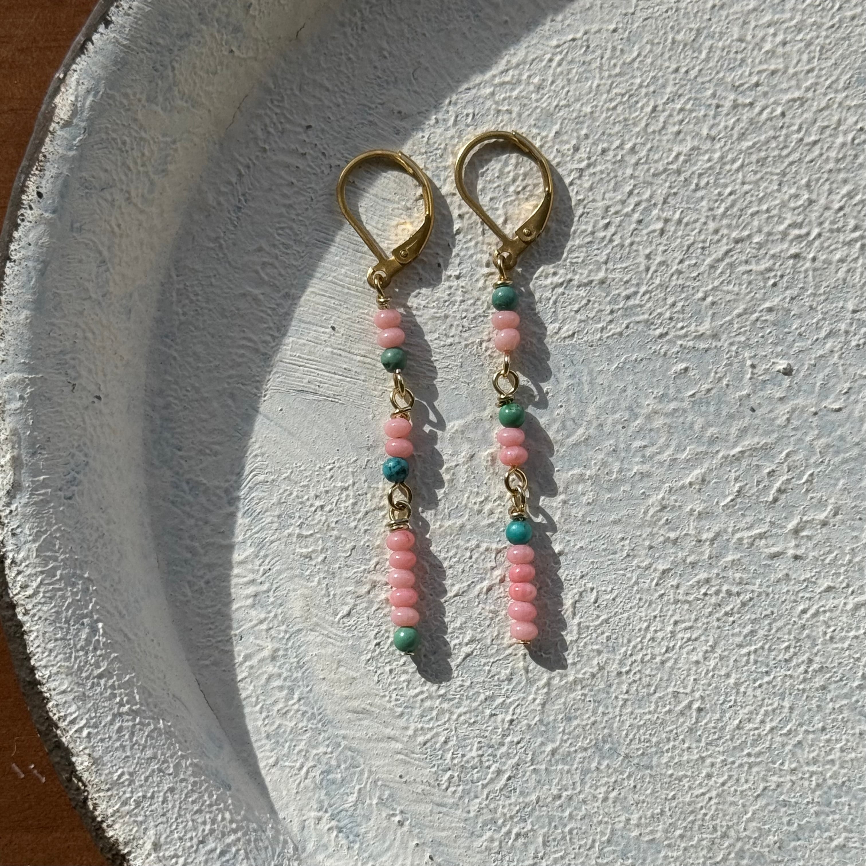 NC26044【サージカルステンレス:ゴールド】珊瑚×ターコイズ ピアス