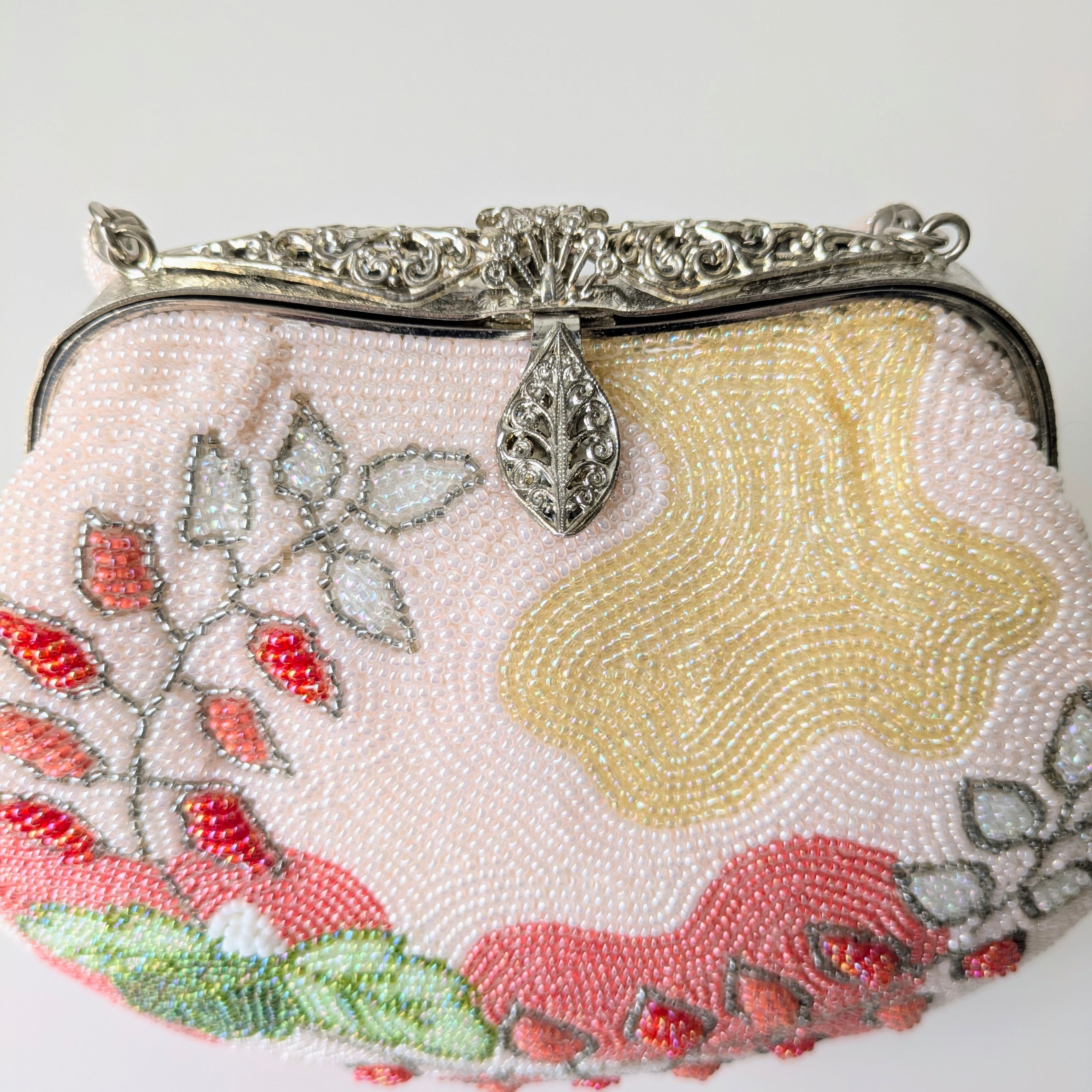 ビーズバッグ 和装 洋装 フォーマル 昭和レトロ 403mg2m◇昭和レトロ 総ビーズバッグ ヴィンテージ 花 和装・洋装に