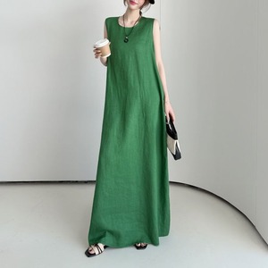PLAIN RELAXED ROUND NECK SLEEVELESS MAXI DRESS M-18030