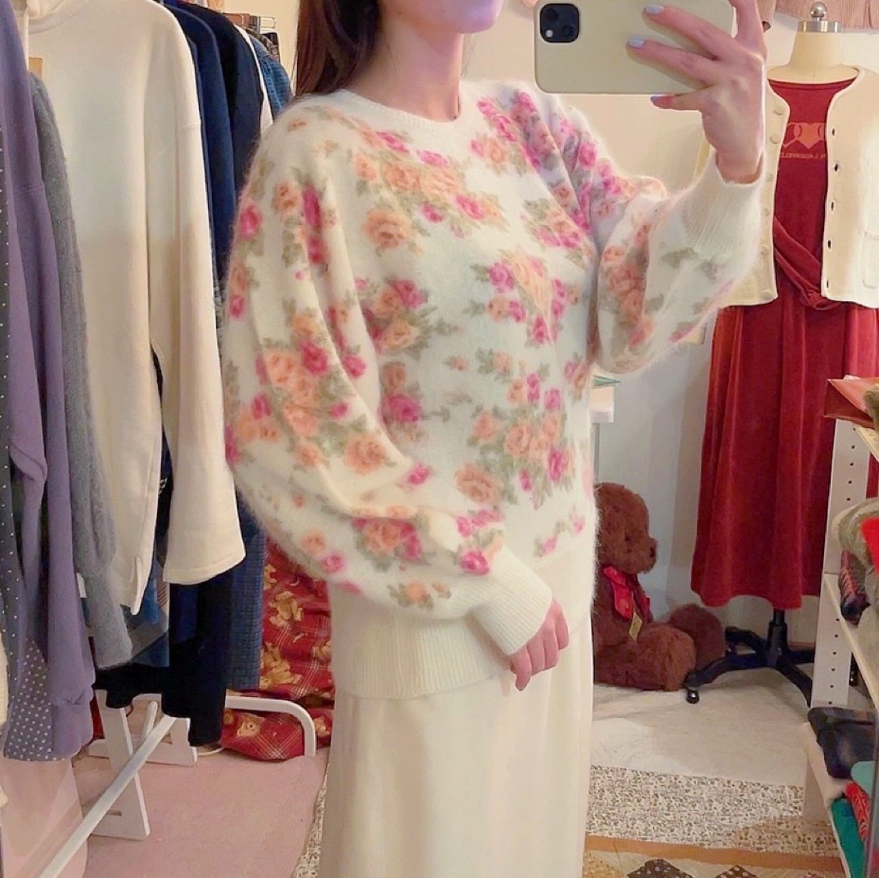 pink rose angora knit sweater