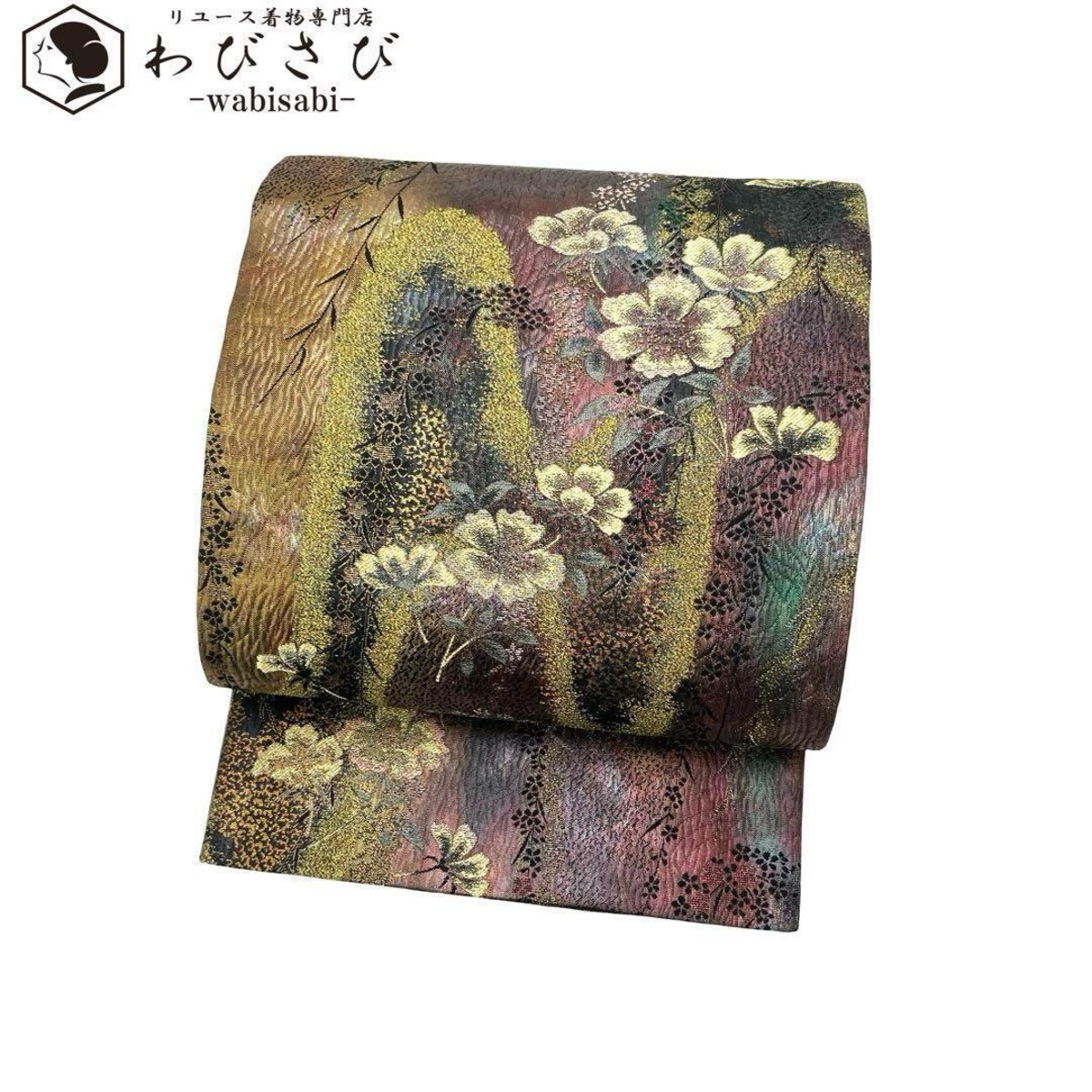袋帯 花柄織模様 グラデーション 金糸 O-3748 | リユース着物わびさび 