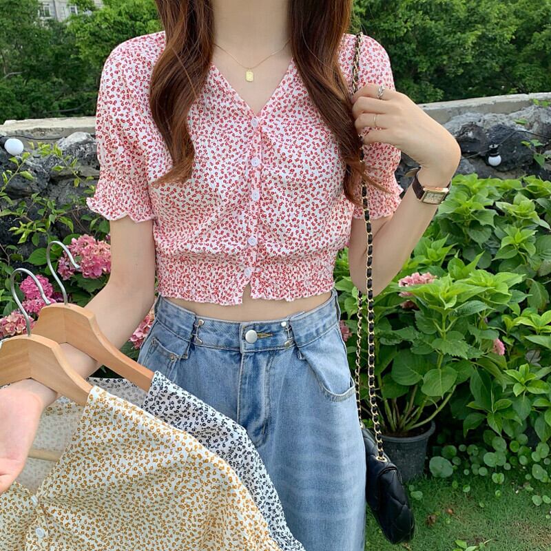 フローラルシャツ サマーショートジャケット ウェスト 大人ガーリー スウィート キュート カジュアル 夏物 花柄 ガールズファッション95646822180